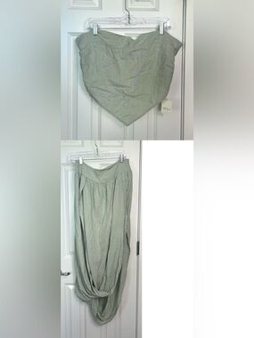 Free People Linen Top and Skirt Set in Pistachio NWT